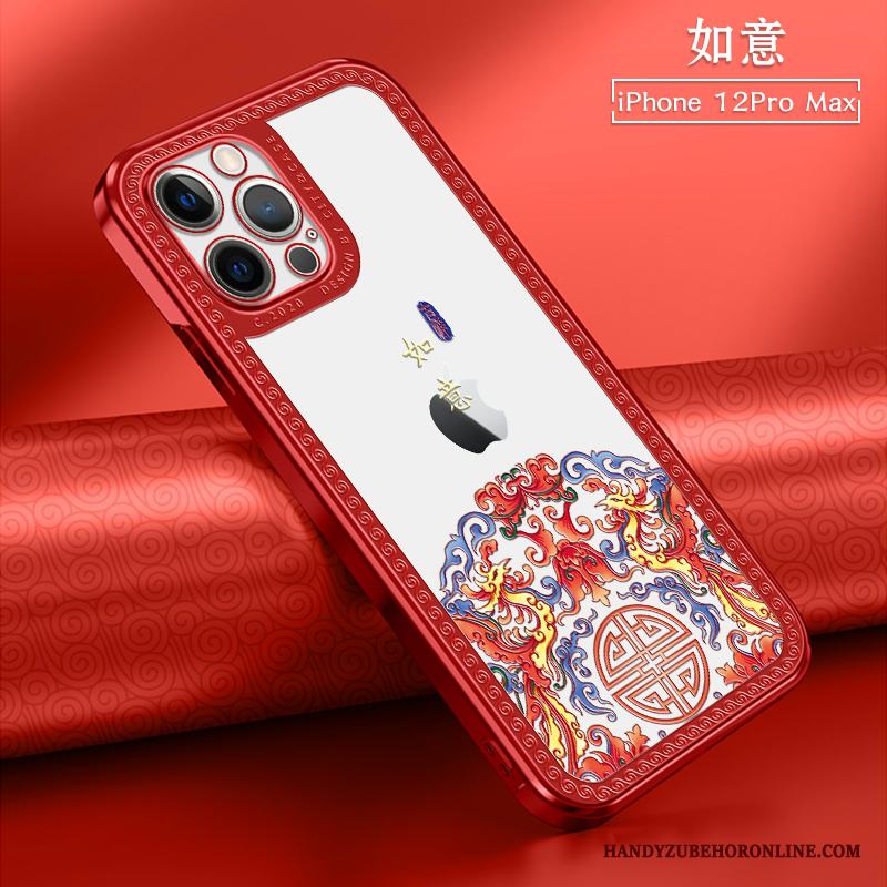 iPhone 12 Pro Max Ny Mini Transparent Röd Kinesisk Stil Fallskydd Skal Telefon