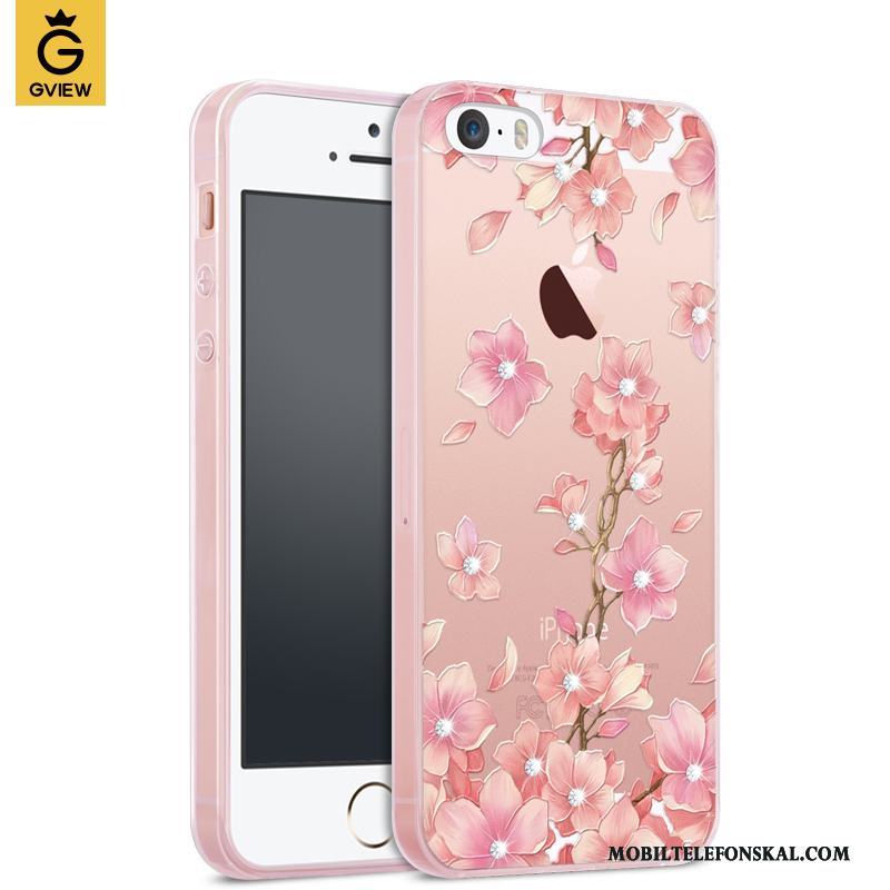 iPhone 5/5s Rosa Fodral Skal Telefon Transparent Strass Fallskydd All Inclusive