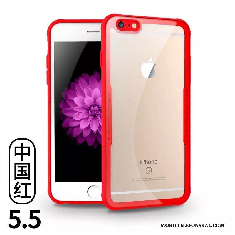 iPhone 6/6s Plus Par Fodral Härdat Glas Skal Telefon Röd Transparent
