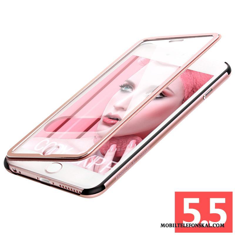 iPhone 6/6s Plus Skal Läderfodral Rosa Metall Mobil Telefon Skydd Täcka Fallskydd