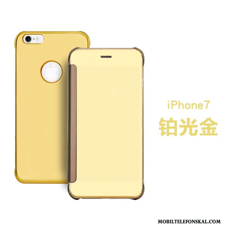 iPhone 7 Läderfodral Skydd Skal Telefon Kinesisk Drake Clamshell Guld Spegel