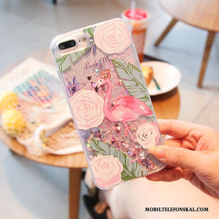 iPhone 7 Plus Blommor Pulver Rosa Kvicksand Fågel Vätska Skal Telefon