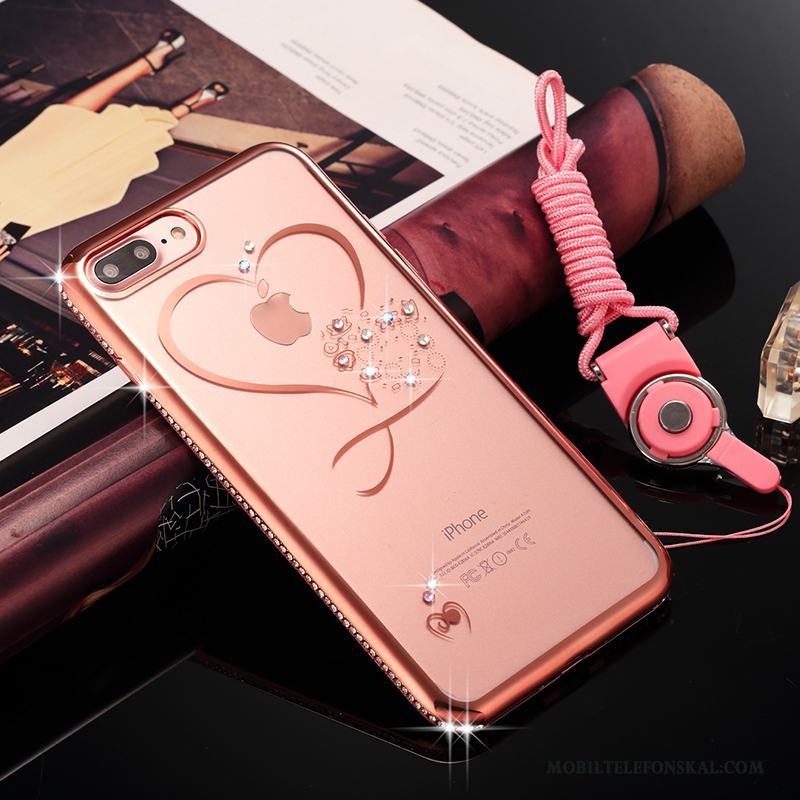 iPhone 7 Plus Lyxiga Mjuk Transparent Rosa Guld Skal Fodral Strass