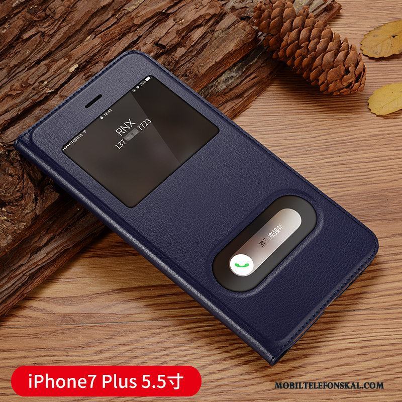 iPhone 7 Plus Skal Telefon Läderfodral Mobil Telefon Clamshell Skydd Blå