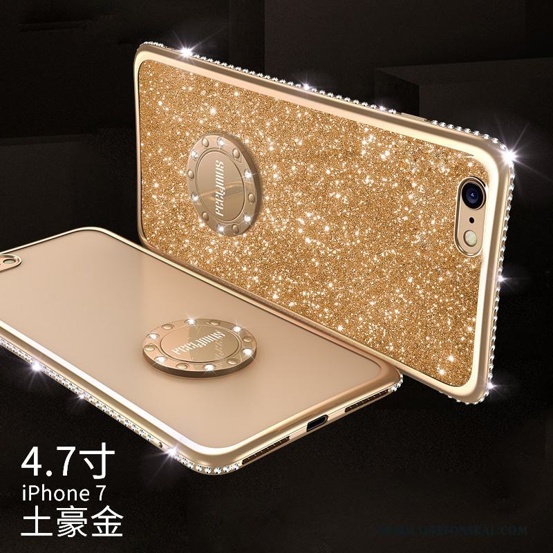 iPhone 7 Silikon Trend Varumärke Elegant Guld Fallskydd Skal Telefon Strass