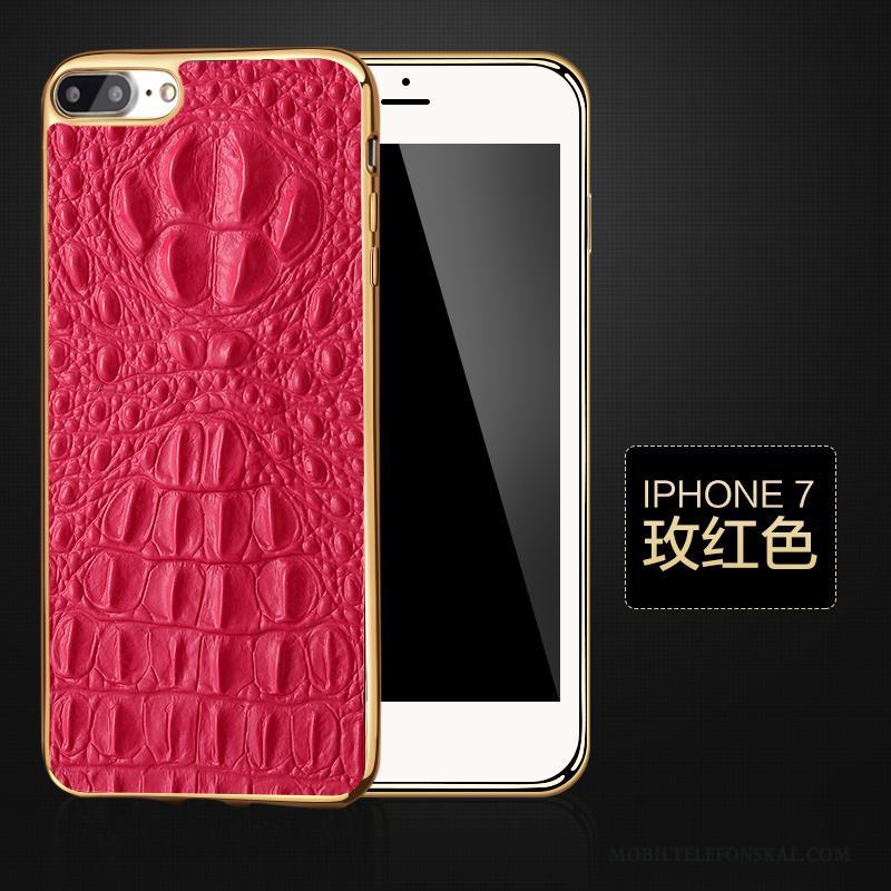 iPhone 7 Skal Skydd Röd Läderfodral Cow Äkta Läder Business Mobil Telefon