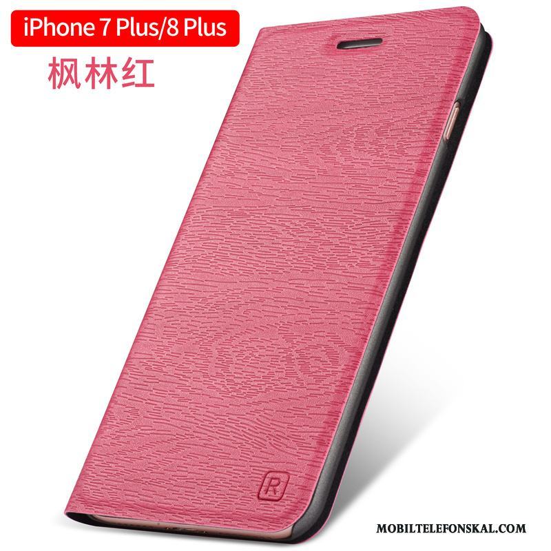 iPhone 8 Plus Clamshell Fodral Skal Telefon Röd Fallskydd Läderfodral Trend