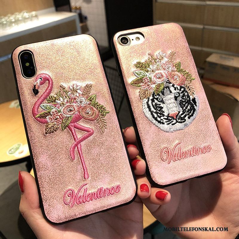 iPhone 8 Plus Ny Fodral Broderi Mobil Telefon Kreativa Rosa Skal Telefon