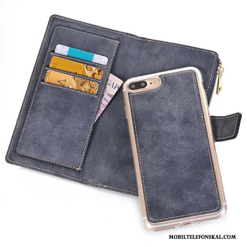 iPhone 8 Plus Plånbok Läderfodral Skal Skydd Blå Mobil Telefon