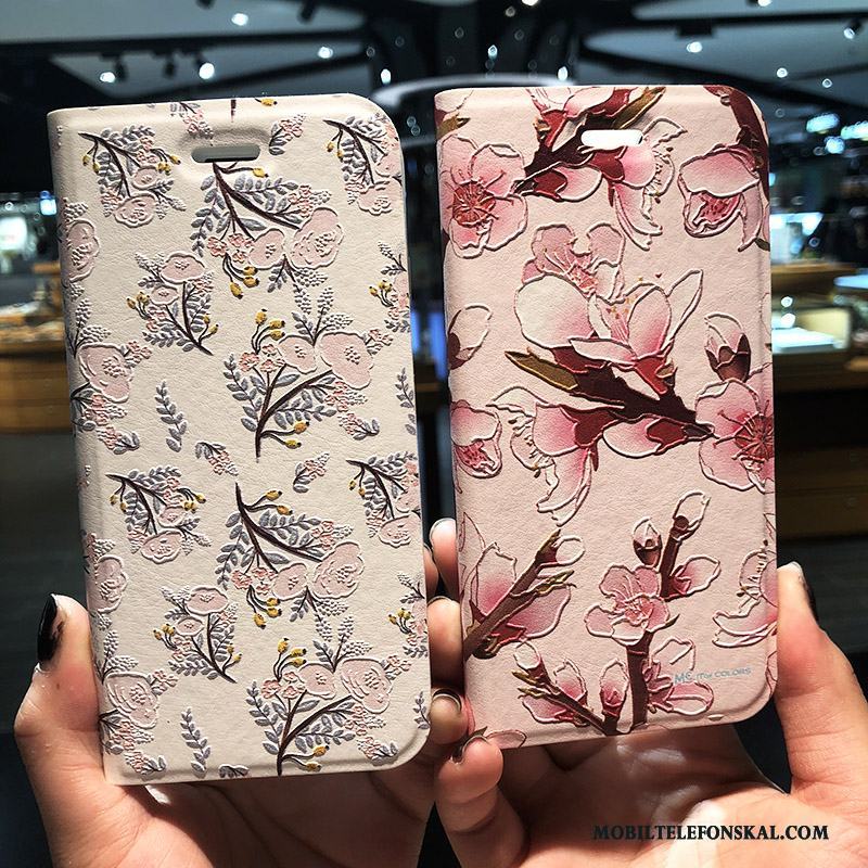 iPhone 8 Plus Skal Rosa Täcka Kreativa Fodral Läderfodral Blommig Skydd