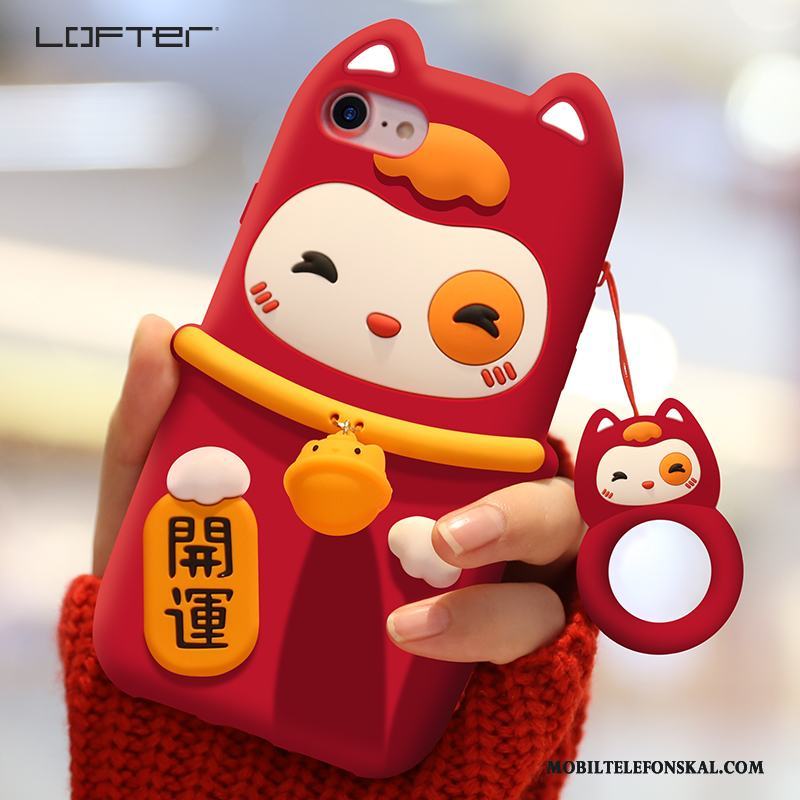 iPhone 8 Plus Vacker Katt Fallskydd Tecknat Röd Skal Telefon Rikedom