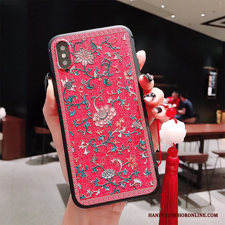 iPhone Xs Max Skal Kinesisk Stil Med Tofs Lättnad Silikon Net Red Ny Röd