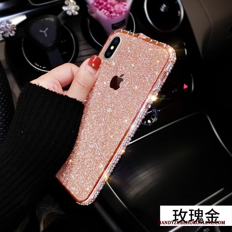 iPhone Xs Personlighet Skal Telefon Enkel Rosa Guld Metall Pulver Par