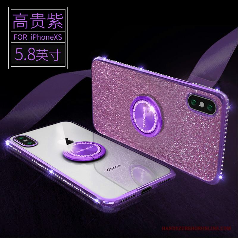 iPhone Xs Skal Transparent All Inclusive Purpur Fodral Silikon Strass Trend Varumärke